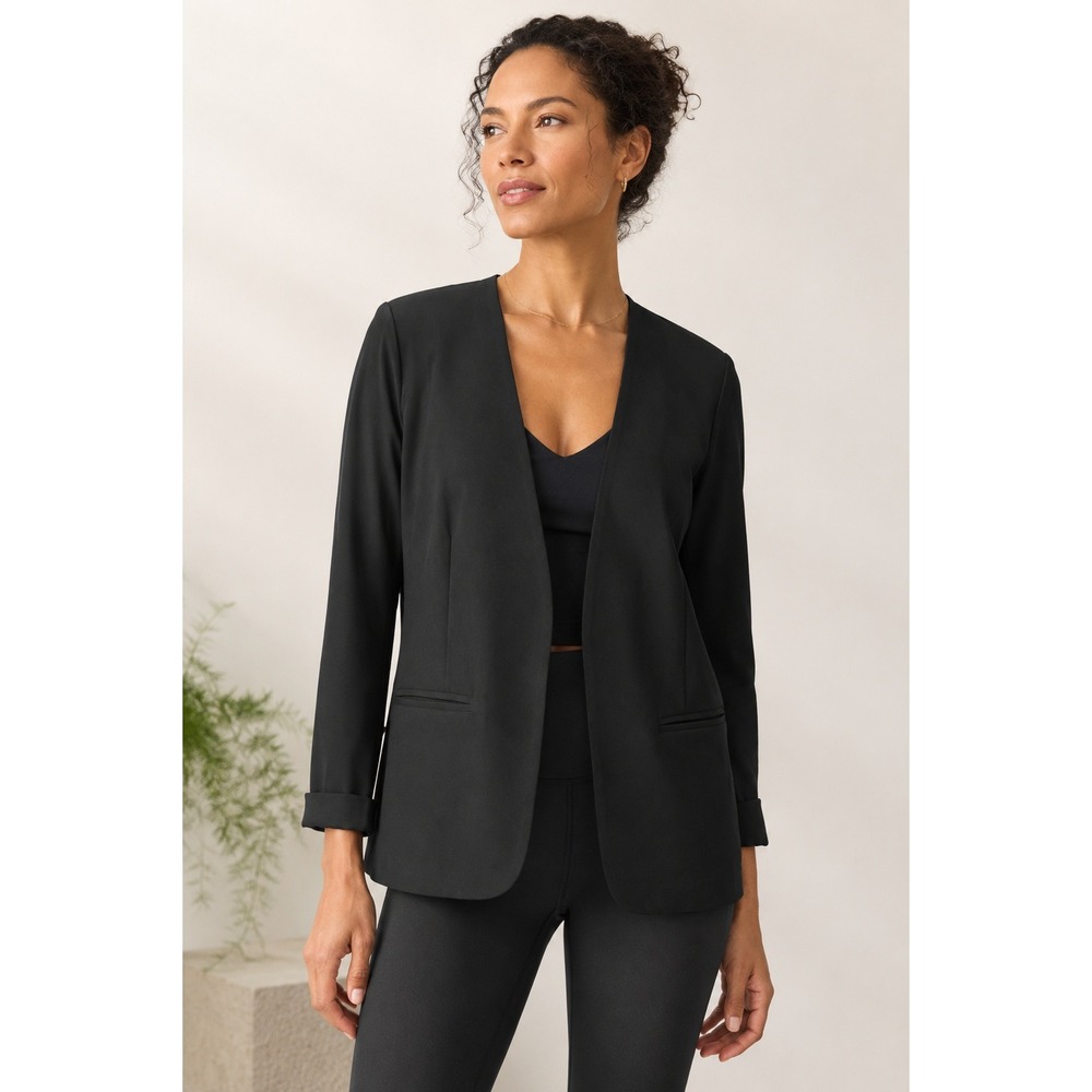 Athleta Black Open Front Career Blazer Jacket Size 8 Stretch Travel Work‎ Office
